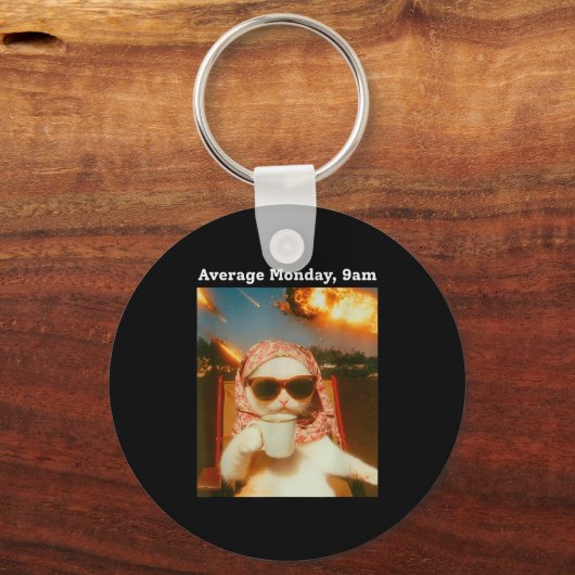 Cat Meme Average Monday 9am Funny Sarcastic Back T Sleutelhanger (Voorkant)