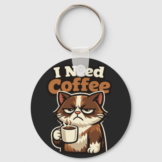 CAT MEME “I NEED COFFE” SLEUTELHANGER (Voorkant)