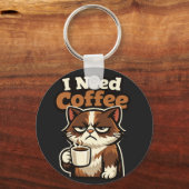 CAT MEME “I NEED COFFE” SLEUTELHANGER (Voorkant)