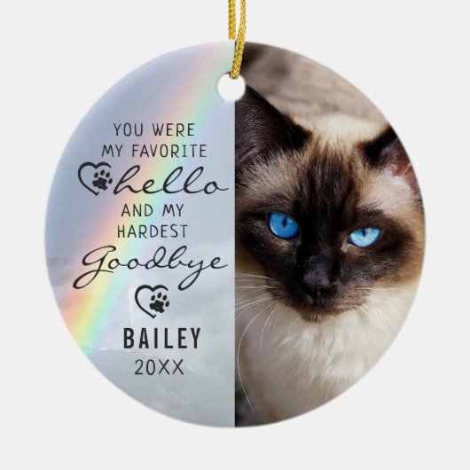 Cat Memorial 2 Foto's Rainbow Keepomwille Keramisch Ornament (Voorkant)