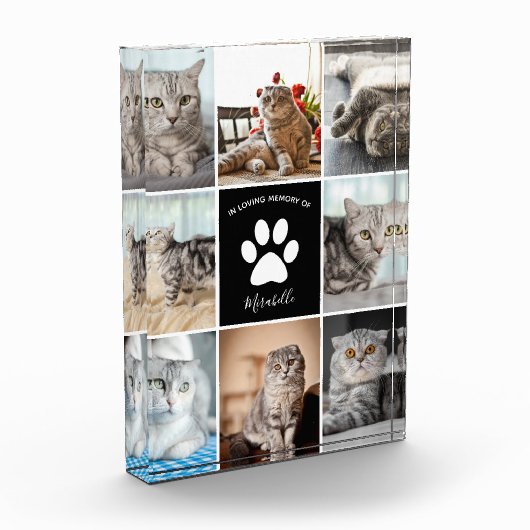 Cat Memorial Custom Pet Collage Paw Print Fotoblokken (Links)