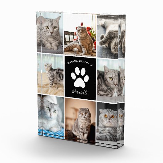 Cat Memorial Custom Pet Collage Paw Print Fotoblokken (Rechts)