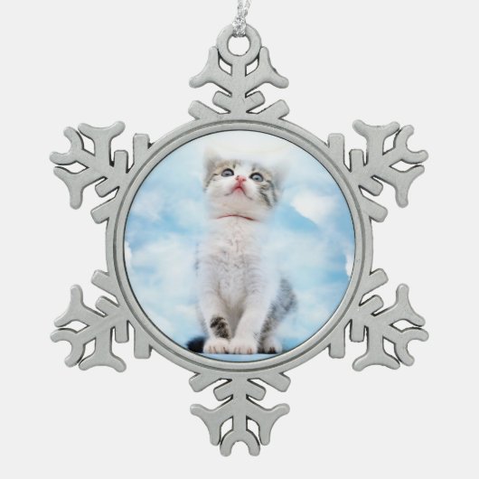 Cat Memorial Custom Pewter Snowflake Ornament (Voorkant)