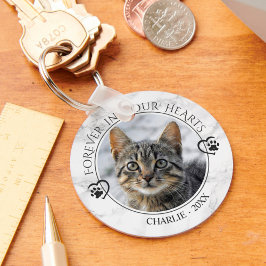 Cat Memorial Forever in Our Hearts Photo Marble Sleutelhanger