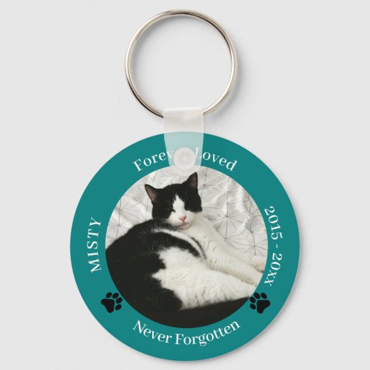 Cat Memorial Forever Loved Pet Photo Sleutelhanger (Voorkant)