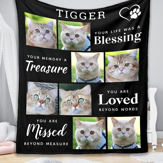Cat Memorial Gift - Gepersonaliseerd Pet Verlies 8 Fleece Deken