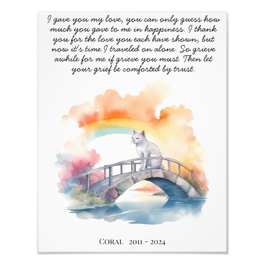 Cat Memorial Gift Pet Loss Sympathie Gedicht Foto Afdruk (Voorkant)