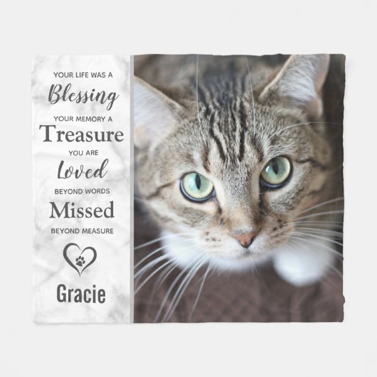 Cat Memorial Herdenking Foto Fleece Deken (Voorkant (Horizontaal))