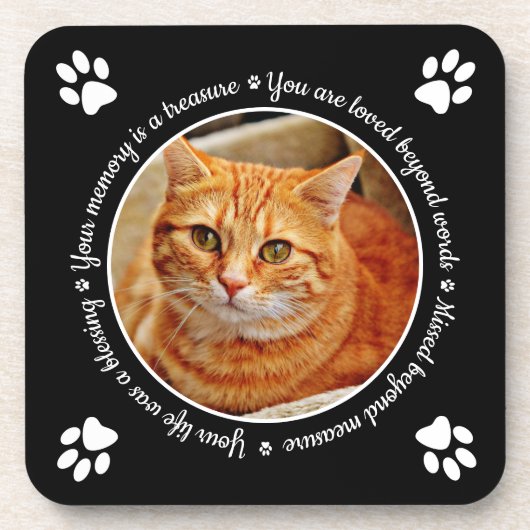 Cat Memorial Paw Prints Foto Beverage Coaster Bier Onderzetter (Voorkant)