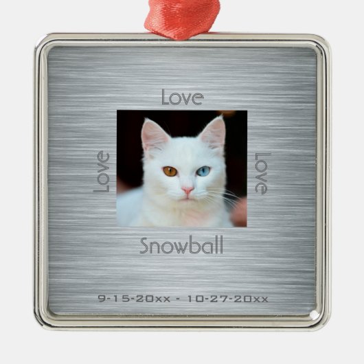 Cat Memorial Photo Love Kerstmis Metalen Ornament (Voorkant)