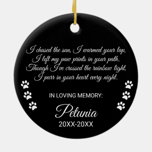 Cat Memorial Sympathy Aangepaste foto en tekst Keramisch Ornament (Achterkant)