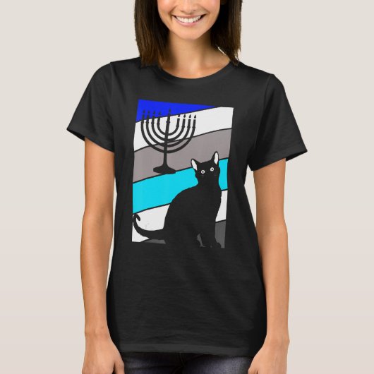 Cat Menorah Hanukkah Cute Kitten Chanukah Jewish H T-shirt (Voorkant)