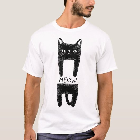 Cat Meow | Funny Black Cat Sketch T-shirt (Voorkant)