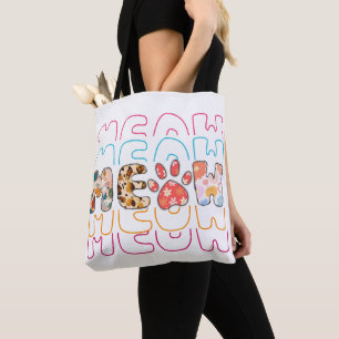 CAT MEOW IN VERSCHILLENDE PRINTS EN LETTERTYPEN TOTE BAG