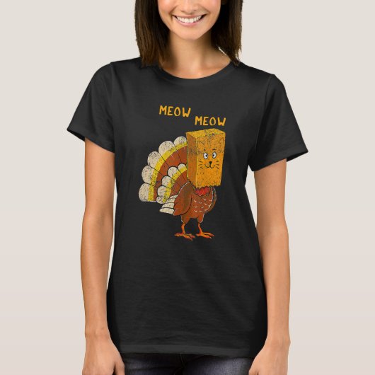 Cat Meow Thanksgiving Turkey Kitten Cat Kinder Wom T-shirt (Voorkant)