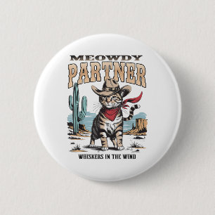 Cat Meowdy Partner Cowboy Gifts voor Mannen WO Ronde Button 5,7 Cm