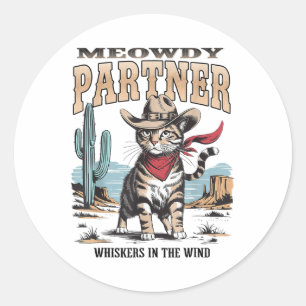  Cat Meowdy Partner Cowboy Gifts voor Mannen WO Ronde Sticker