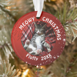 Cat MEOWY CHRISTMAS 2 Foto Red Ornament