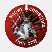 Cat MEOWY CHRISTMAS 2 Fotonaam Rood Metalen Ornament (Voorkant)