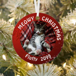 Cat MEOWY CHRISTMAS 2 Fotonaam Rood Metalen Ornament