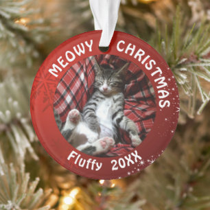 Cat MEOWY CHRISTMAS 2 Fotonaam Rood Ornament