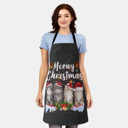 Cat Meowy Family Matching Kerstpyjama Santa Schort (Gedragen)
