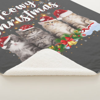Cat Meowy Family Matching Kerstpyjama Santa Sherpa Deken