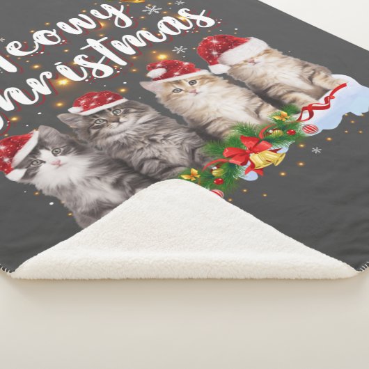 Cat Meowy Family Matching Kerstpyjama Santa Sherpa Deken (3/4)
