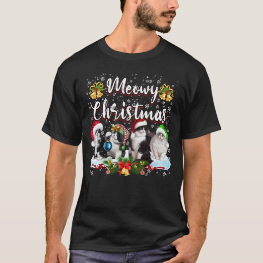 Cat Meowy Family Matching Kerstpyjama Santa T-shirt (Voorkant)