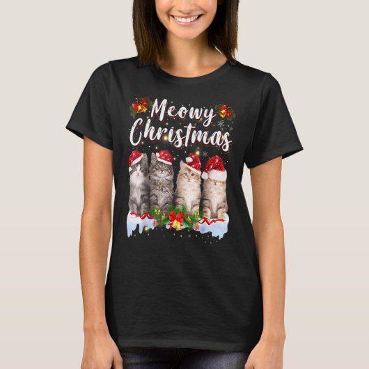 Cat Meowy Family Matching Kerstpyjama Santa T-shirt (Voorkant)