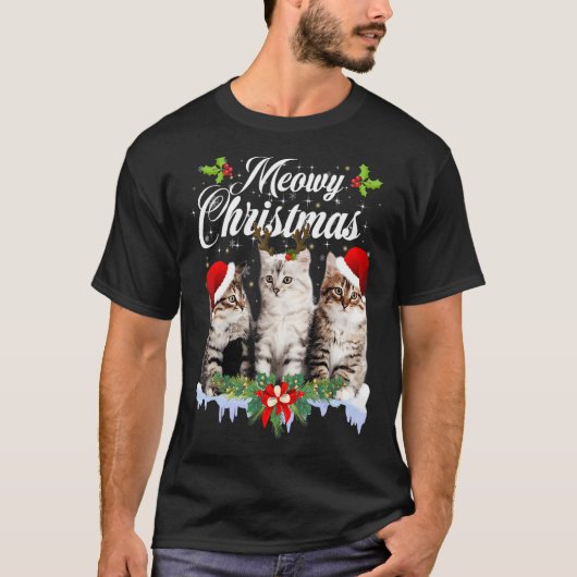 Cat Meowy Family Matching Kerstpyjama Santa T-shirt (Voorkant)