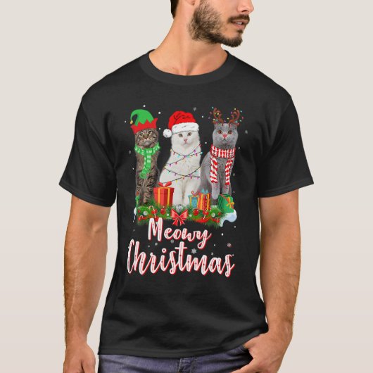 Cat Meowy Family Matching Kerstpyjama Santa T-shirt (Voorkant)