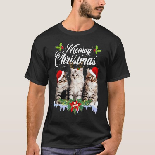 Cat Meowy Family Matching Kerstpyjama Santa T-shirt (Voorkant)