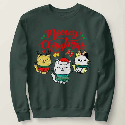Cat Meowy Family Matching Kerstpyjama Santa Trui (Design voorkant)