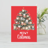 Cat Meowy Kerstboom Feestdagenkaart (Staand voorkant)