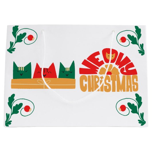 Cat Meowy Kerstcadeau Tas Groot Cadeauzakje (Voorkant)