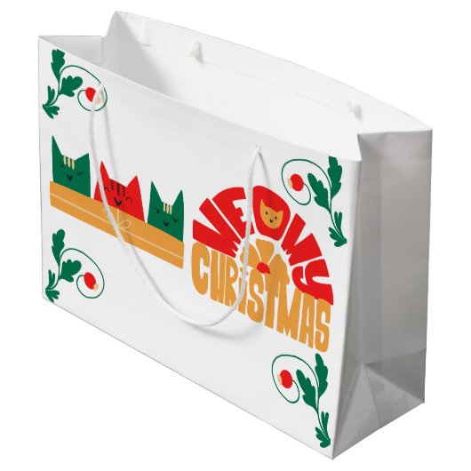 Cat Meowy Kerstcadeau Tas Groot Cadeauzakje (Achterkant Gekanteld)