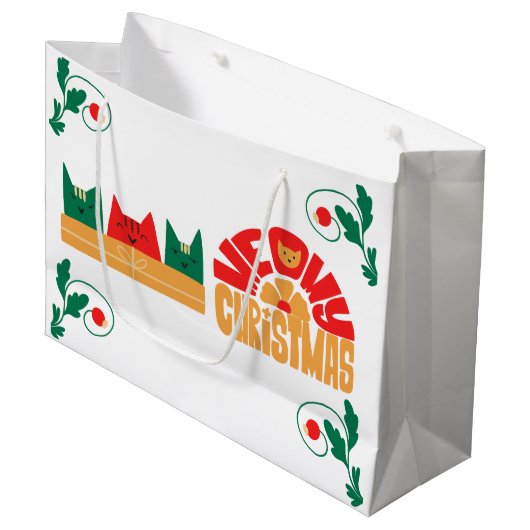 Cat Meowy Kerstcadeau Tas Groot Cadeauzakje (Voorkant Gekanteld)