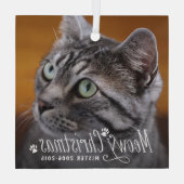 Cat Meowy Kerstmis Pet Memorial Foto Glas Ornament (Achterkant)