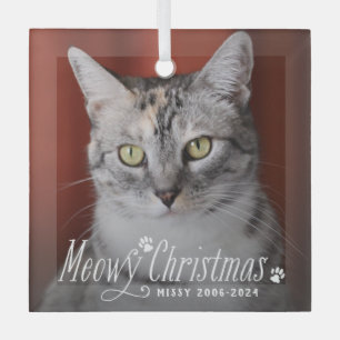 Cat Meowy Kerstmis Pet Memorial Foto Glas Ornament