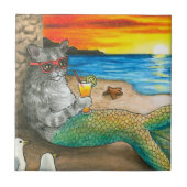 Cat Mermaid 25 Beach Sunset Tegeltje (Voorkant)