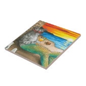 Cat Mermaid 25 Beach Sunset Tegeltje (Zijkant)