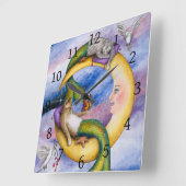 Cat Mermaid 29 Merkitty fantasy Cats on Moon Vierkante Klok (Hoek)