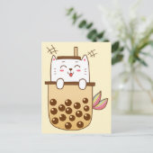 Cat Mermaid Boba Milk Tea Briefkaart (Staand voorkant)