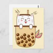 Cat Mermaid Boba Milk Tea Briefkaart (Voorkant / Achterkant)