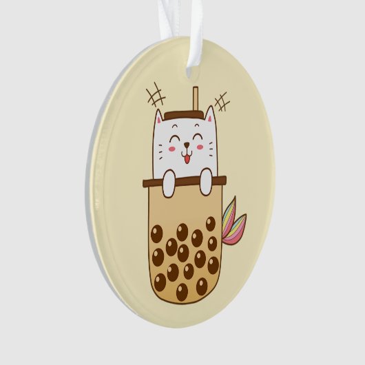 Cat Mermaid Boba Milk Tea Ornament (voorkant)