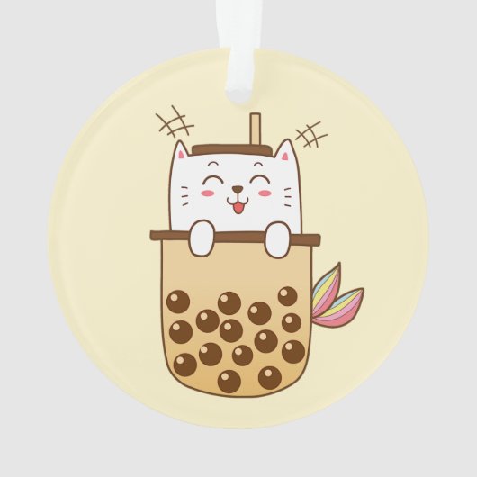Cat Mermaid Boba Milk Tea Ornament (achterkant)