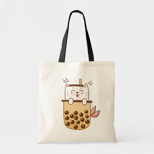 Cat Mermaid Boba Milk Tea Tote Bag (Voorkant)
