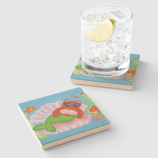 Cat Mermaid Coaster  Stenen Onderzetter (Zijkant)