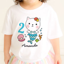 Cat Mermaid Girl Birthday Personalized T-Shirt